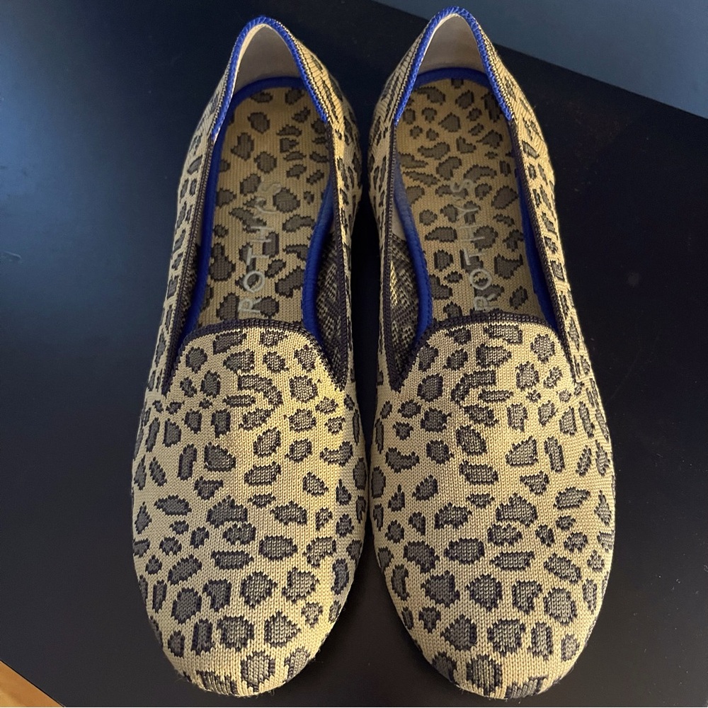 Rothy's Leopard-Print Slip-On Flats with Blue Trim